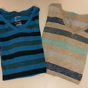 2 Men's On the Byas Striped V-Neck Tees